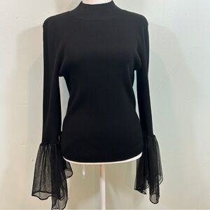 Anthropologie Black Turtleneck Tulle Cuffed Sweater Medium Romantic Goth Fairy